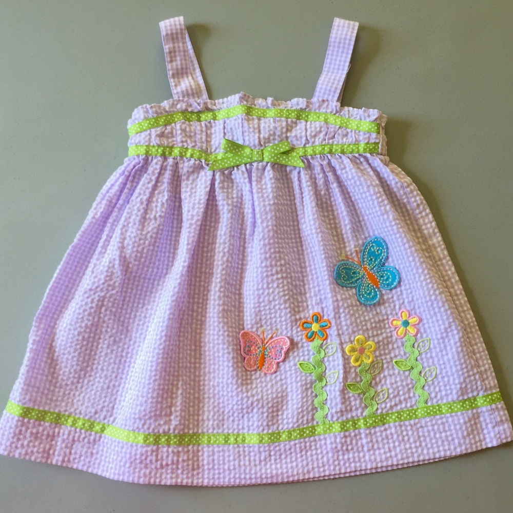 Vintage Dress 2T SAMARA Seersucker Easter Embroidered Purple Green Butterflies